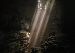 Sunlight beaming into a cave.